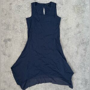 For Cynthia Navy Linen Blend MIDI Peasant Dress